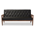 Black Faux Leather Wooden 3-seater Sofa Q67412