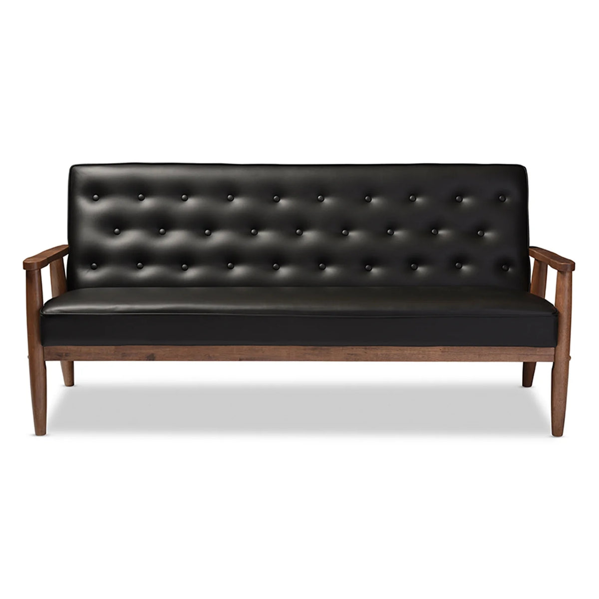 Black Faux Leather Wooden 3-seater Sofa Q67412
