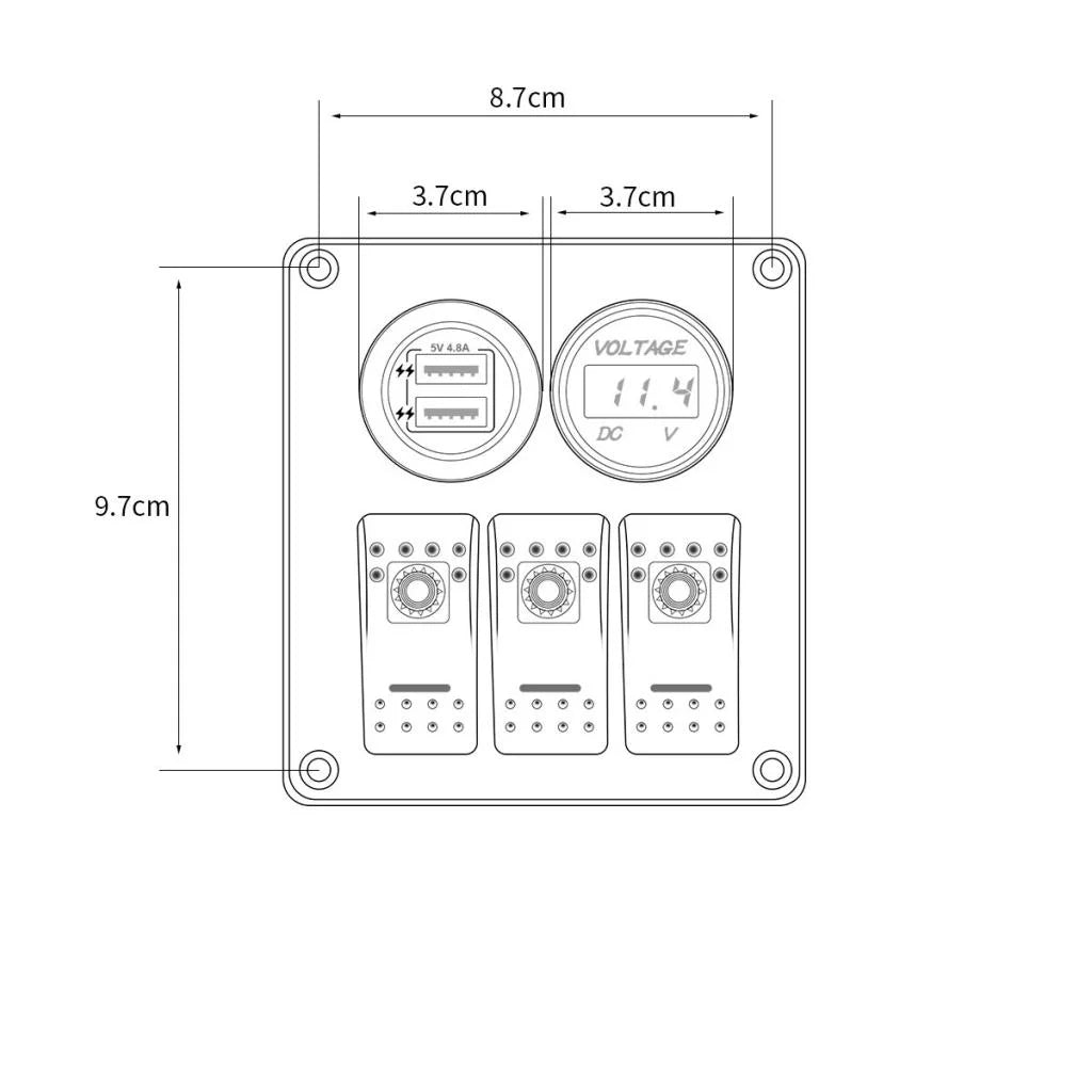3 Gang Switch Panel with Digital Voltmeter N345222