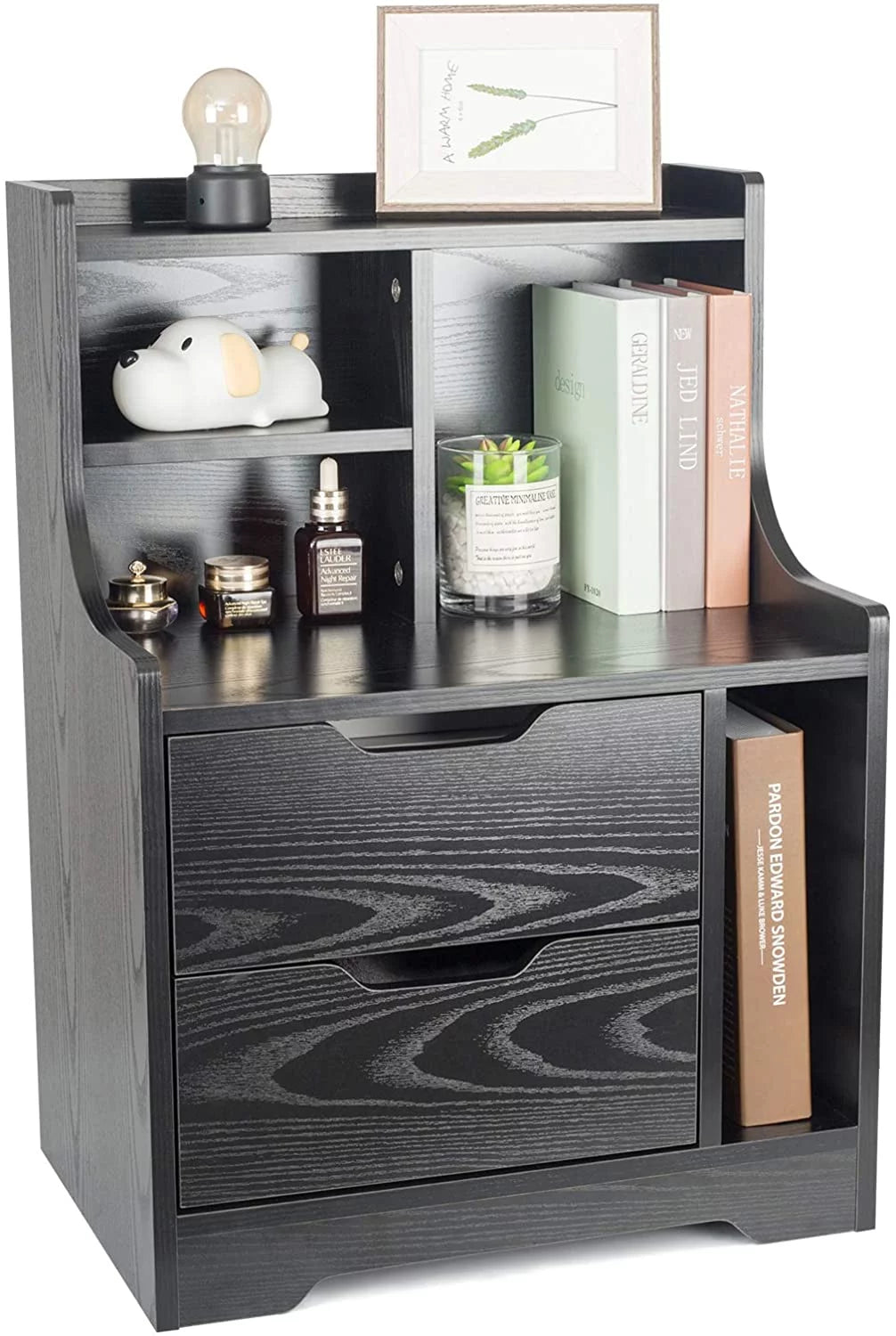 Black Wooden Bedside Table with 2 Drawers L24921