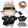17cm Doll 4-Piece Straw Hat PU Leather Jacket Houndstooth Shorts Outfit J77912