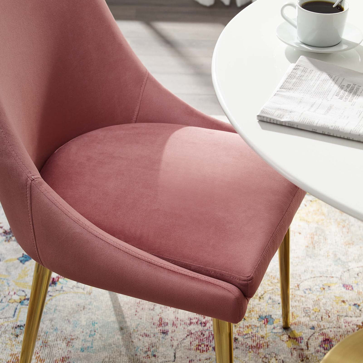 Pink Velvet Fabric Metal Steel Dining Chair R82340