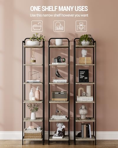 6-Tier Black Narrow Bookcase Bookshelf Y370721
