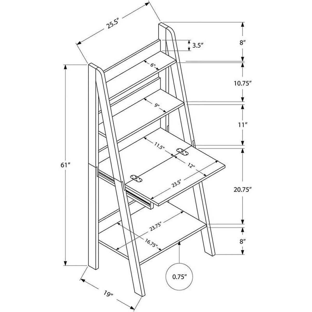 White Ladder Bookcase with Drop-Down Desk G327194