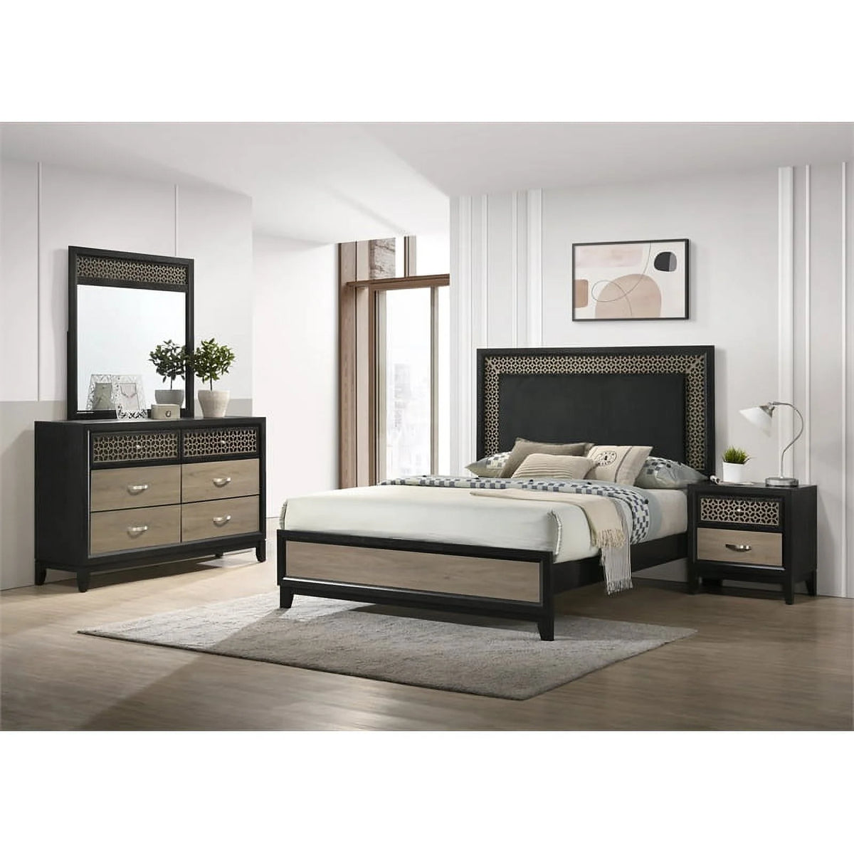 5-piece Contemporary Wood Queen Bedroom Set Light Brown and Gray Z9079