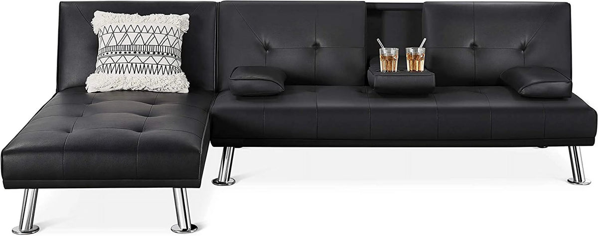 Black Faux Leather Sectional Sofa with Chaise Lounge N166303