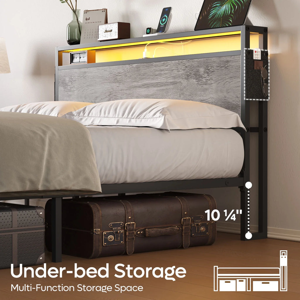 Queen Size Platform Bed with Storage Headboard H280289