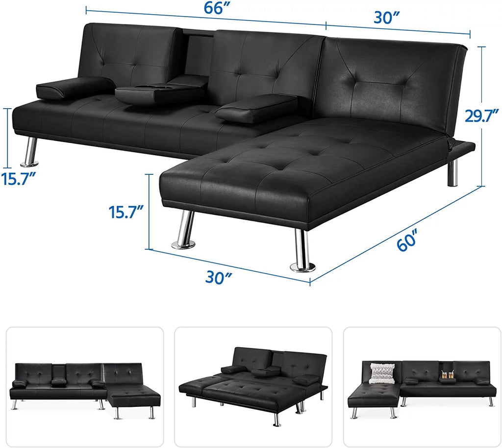 Black Faux Leather Sectional Sofa with Chaise Lounge N166303