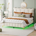 Queen Size Beige Velvet Upholstered Platform Bed with LED K6867