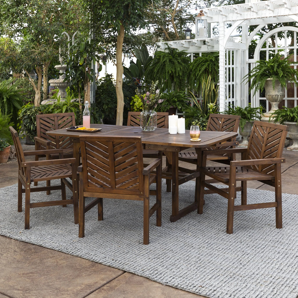 Dark Brown 7-Piece Wood Outdoor Patio Dining Set T890