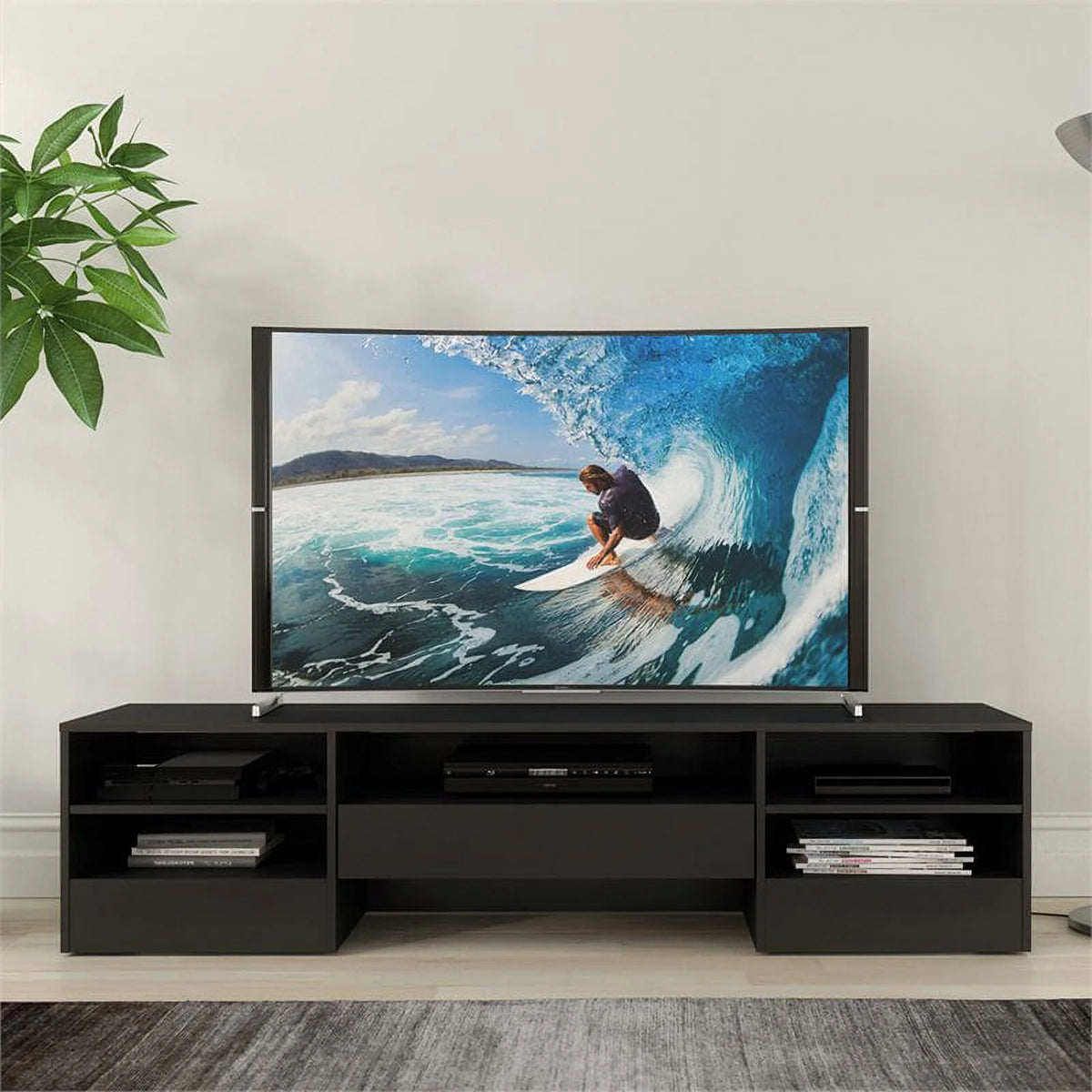 Rustic Wood TV Stand with 1 Drawer in Black H42223