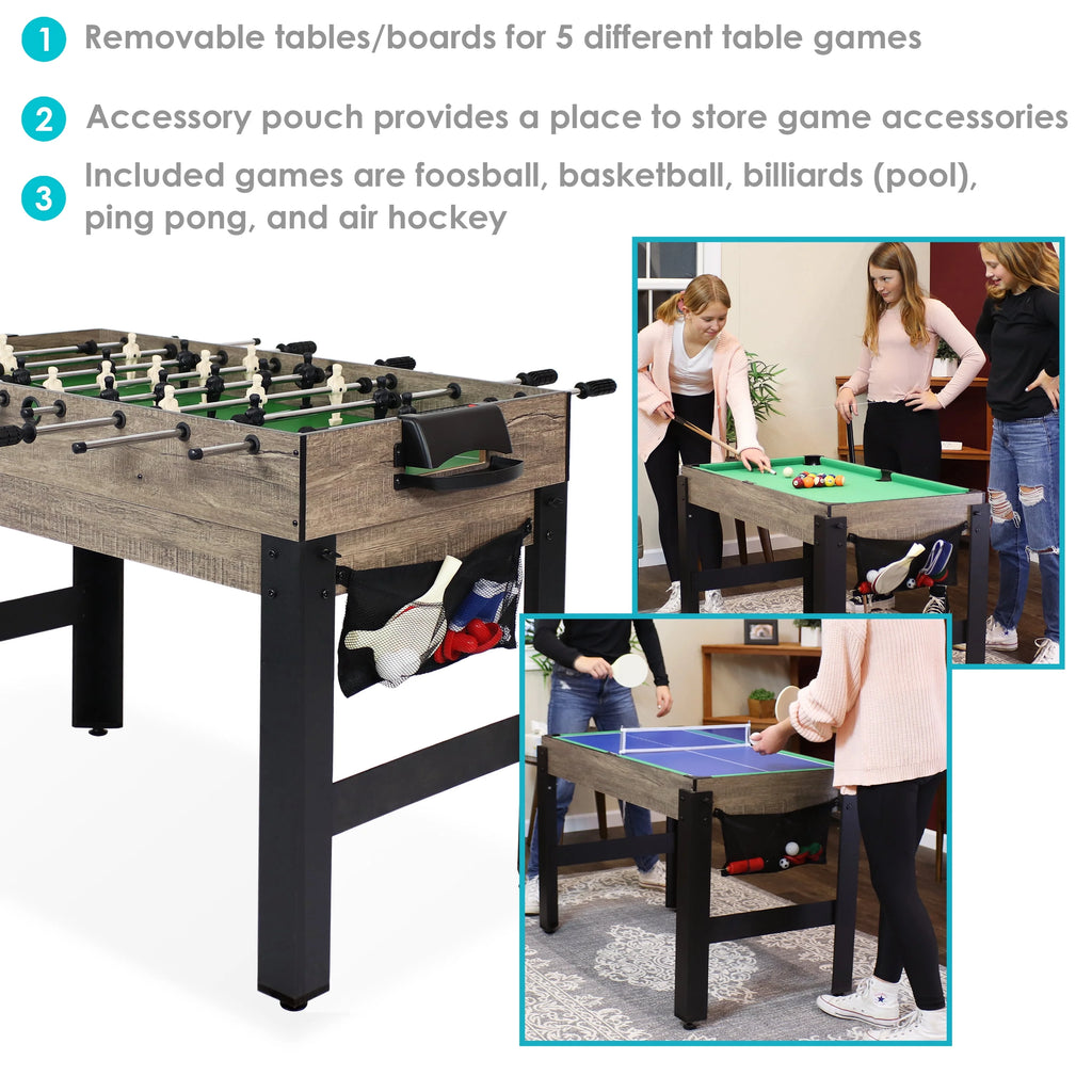 5-in-1 Multi-Game Table with Billiards, Push Hockey, Foosball, Ping Pong, and Basketball D306
