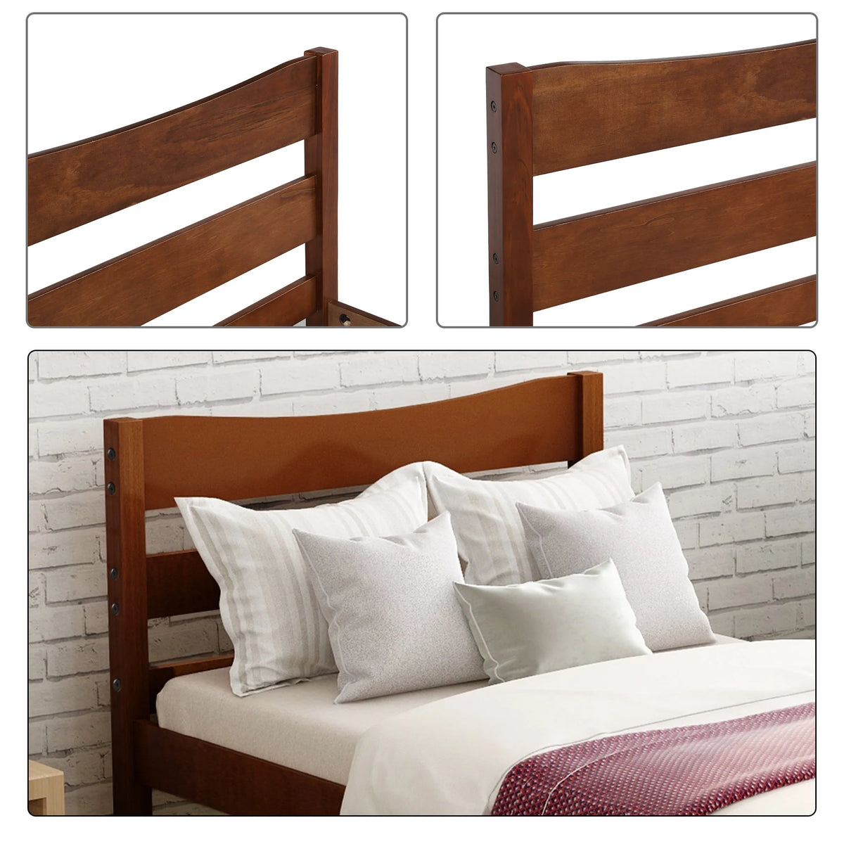 White Twin Size Wood Platform Bed with Headboard and Footboard P3648