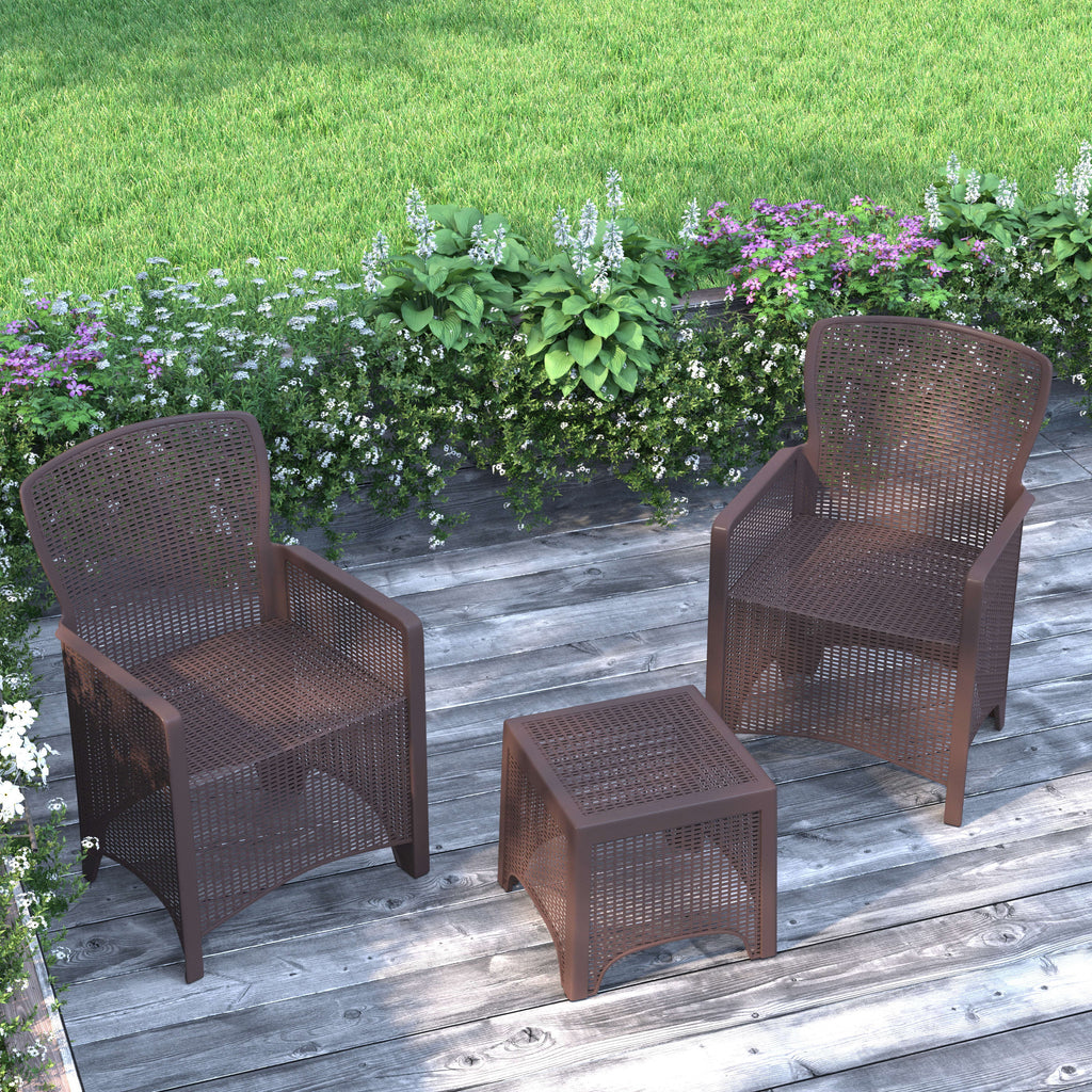 Faux Rattan Wicker Lounge Chairs and Side Table E735