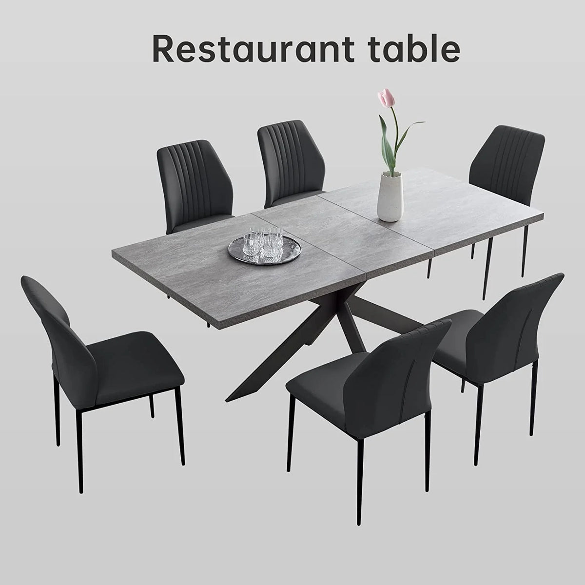 6-8 Person Space Saving Expandable Metal Frame Rectangular Dining Table R755302