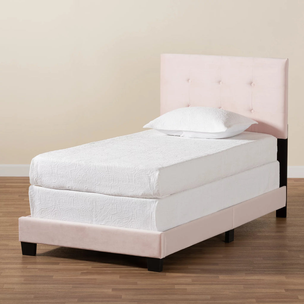 Light Pink Velvet Tufted Panel Bed R33806