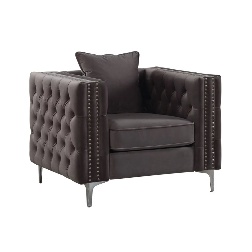 Gray Fabric Upholstered Wooden Sofa Chair with Throw Pillow P211