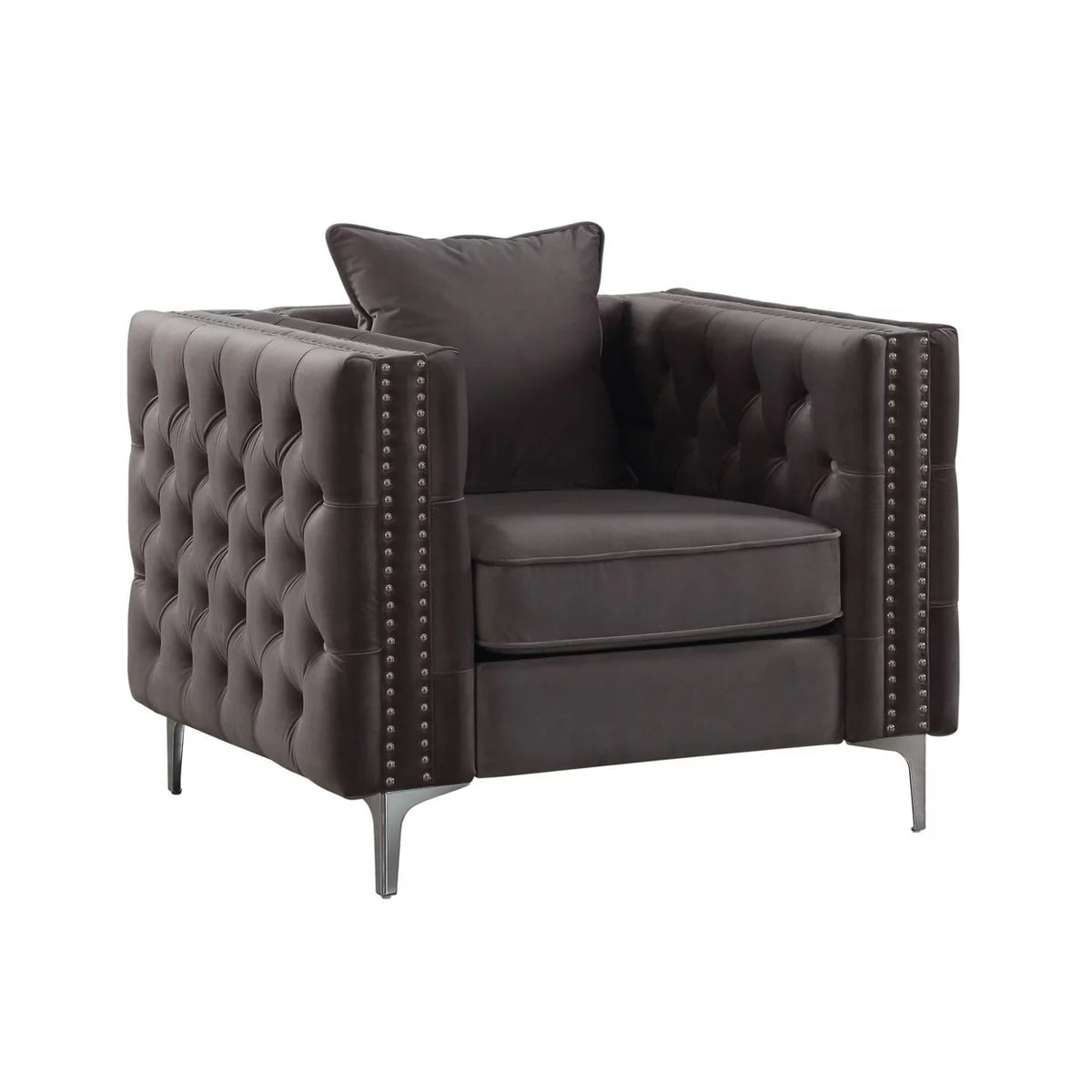 Gray Fabric Upholstered Wooden Sofa Chair with Throw Pillow P211
