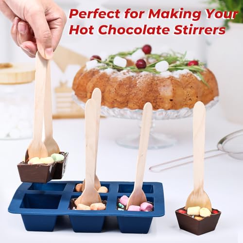 Silicone Hot Chocolate Spoon Molds 2-Pack with 30 Wooden Spoons K165336