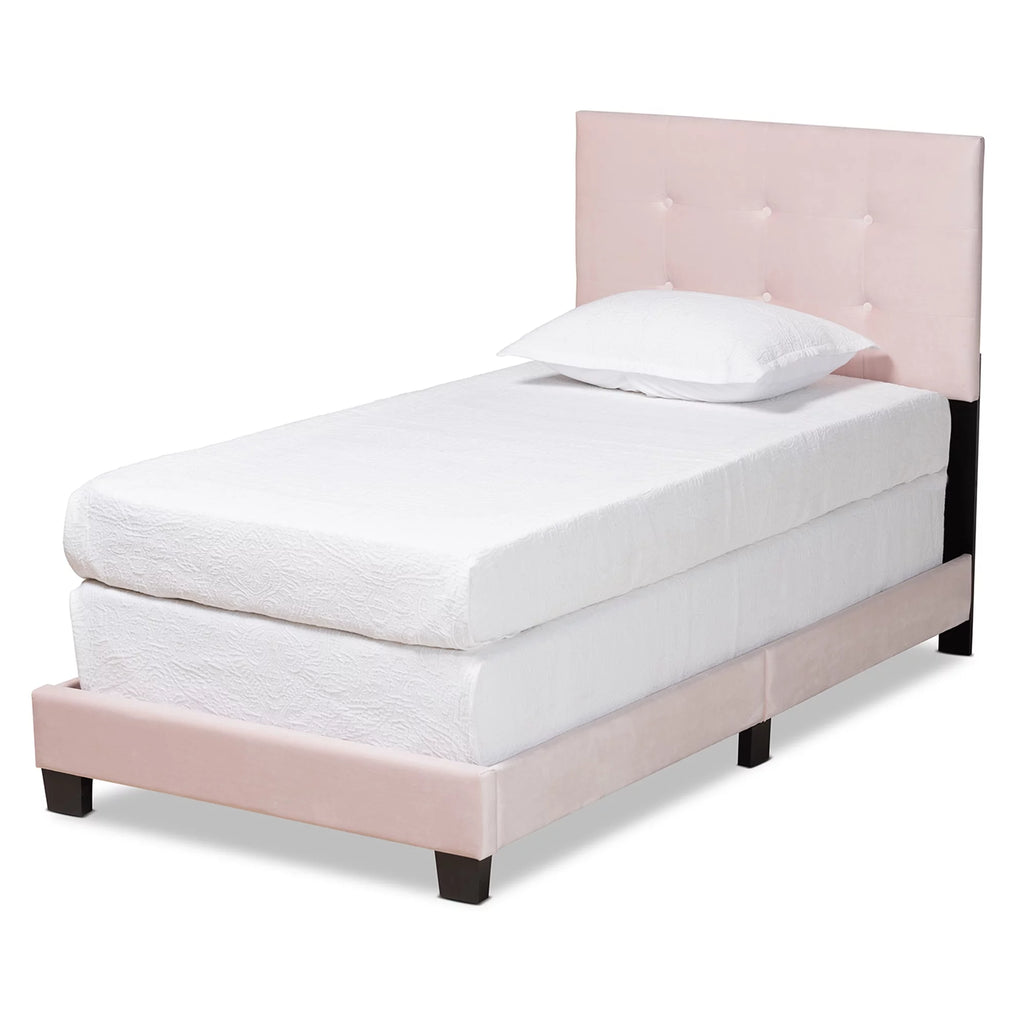 Light Pink Velvet Tufted Panel Bed R33806