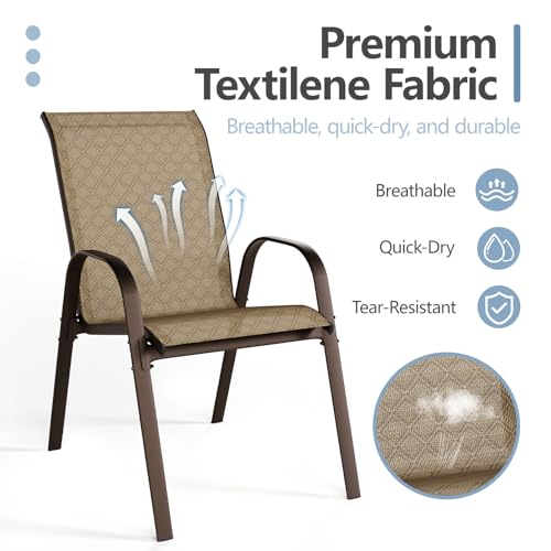 Beige Set of 4 Stackable Patio Dining Chairs with Metal Frame G8661