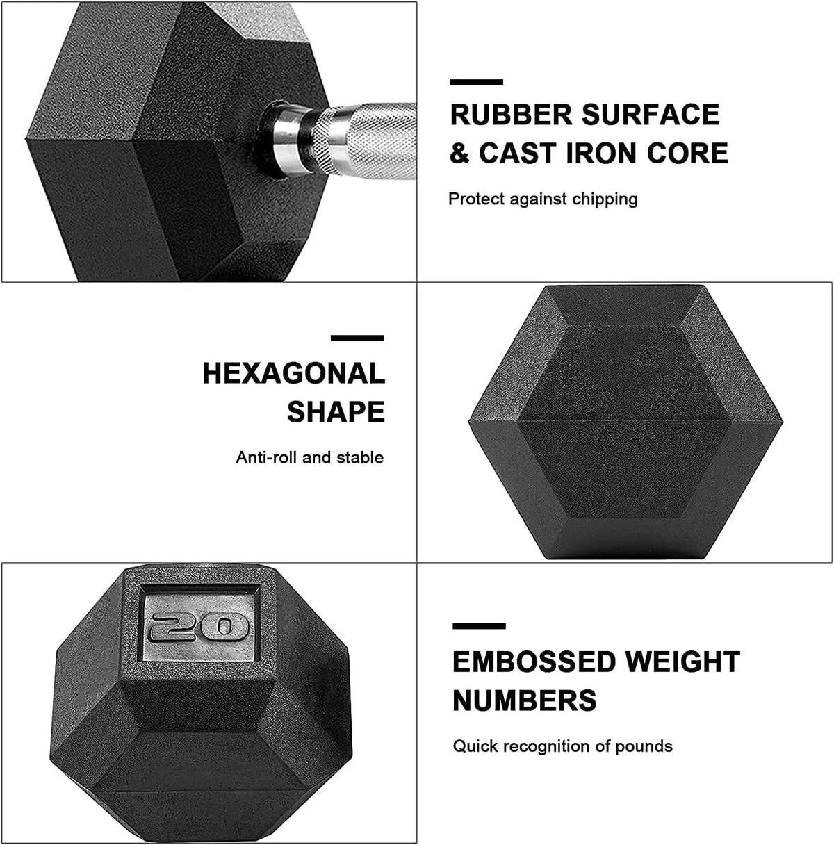 60lbs Pair Black Rubber Coated Cast Iron Hex Dumbbell Set M933837