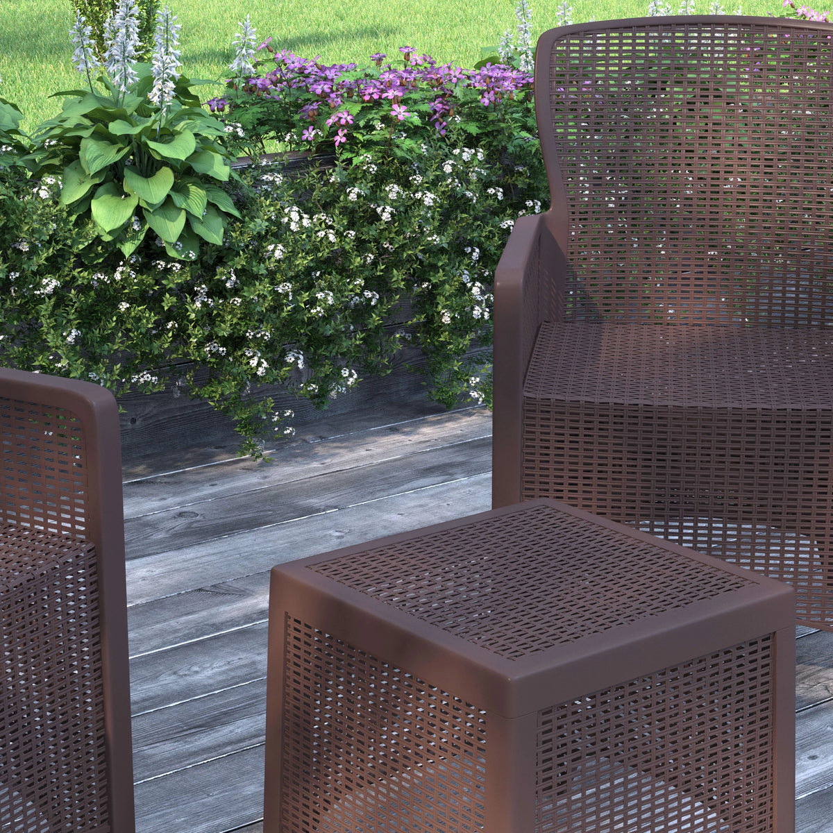 Faux Rattan Wicker Lounge Chairs and Side Table E735