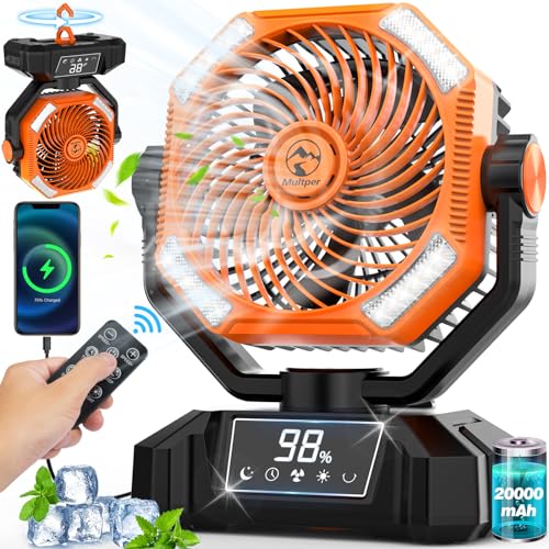 20000mAh Rechargeable Battery Powered Camping Fan with LED Lantern H12729