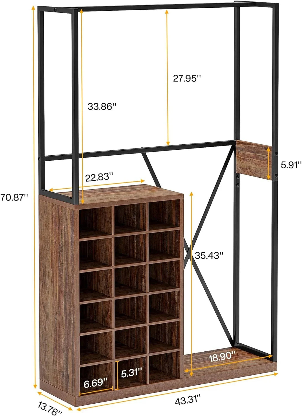 71" Brown Wood Coat Rack with 18 Shoe Cabinets P977087