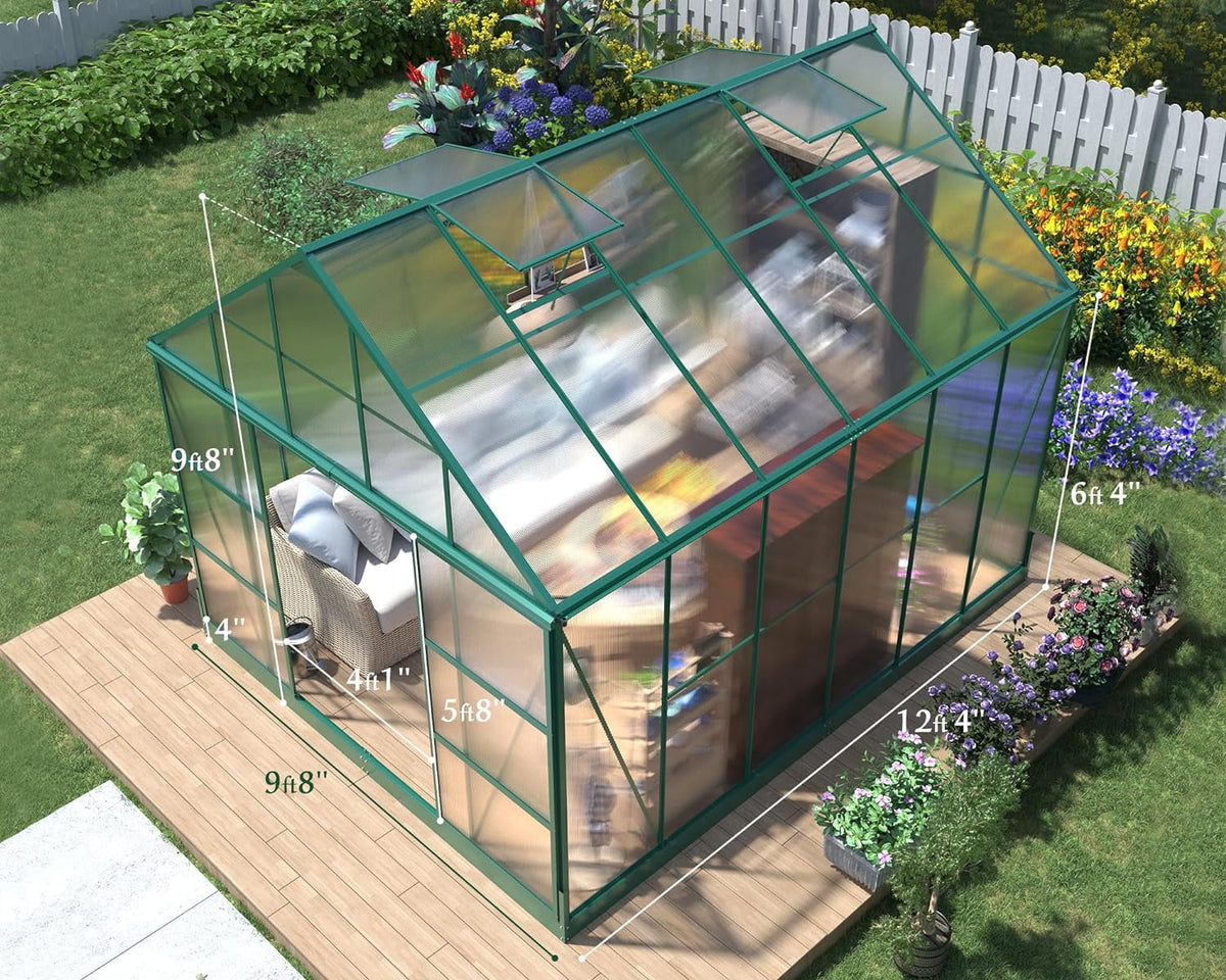 12x10x10 ft Polycarbonate Greenhouse with 2 Sliding Doors 4 Vents Window D86329