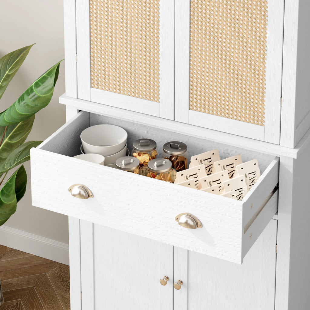 White 72.4'' Tall Wood Kitchen Pantry with 4 Doors E519111