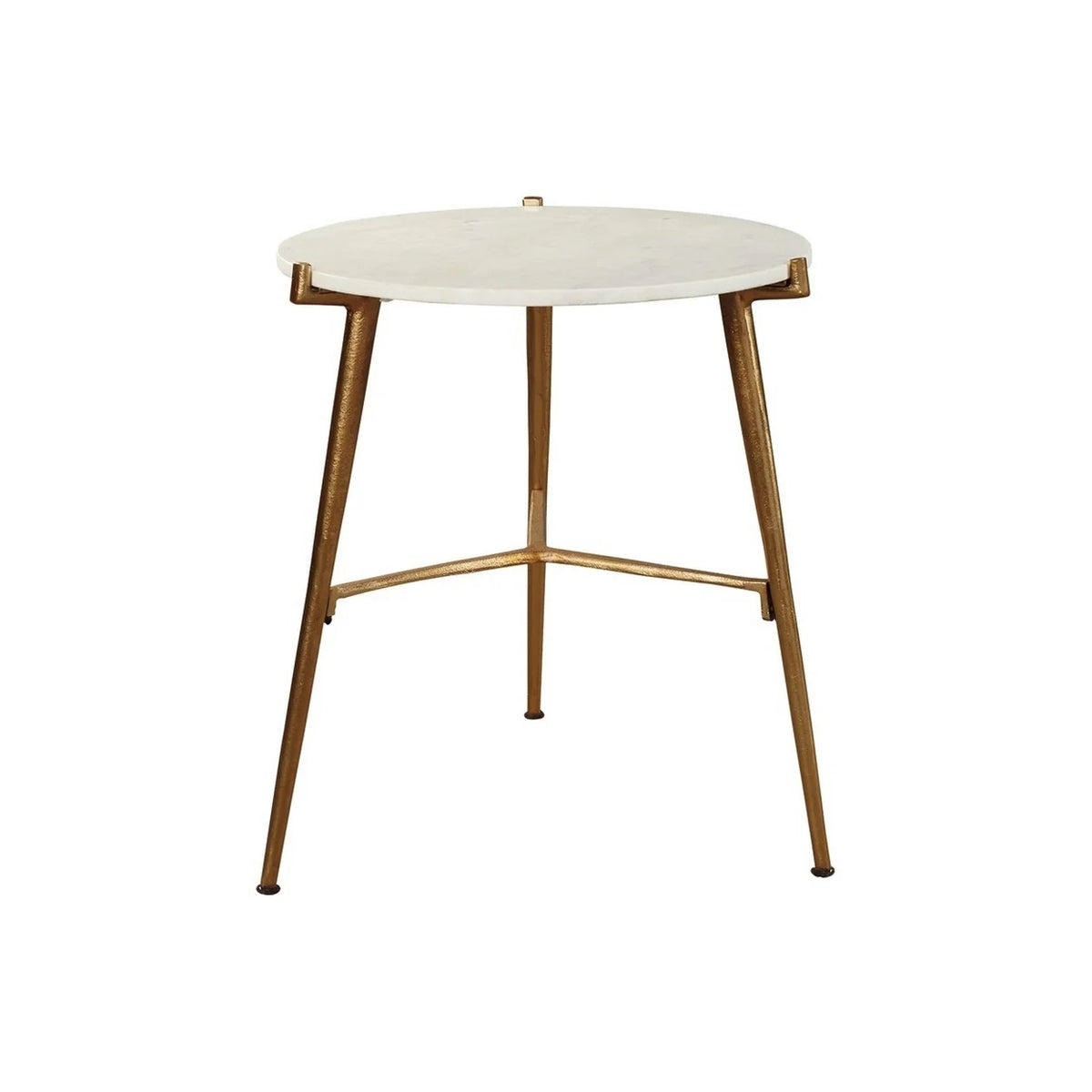 Round Marble Top Accent Table with Angled Metal Legs Gold and White M7224
