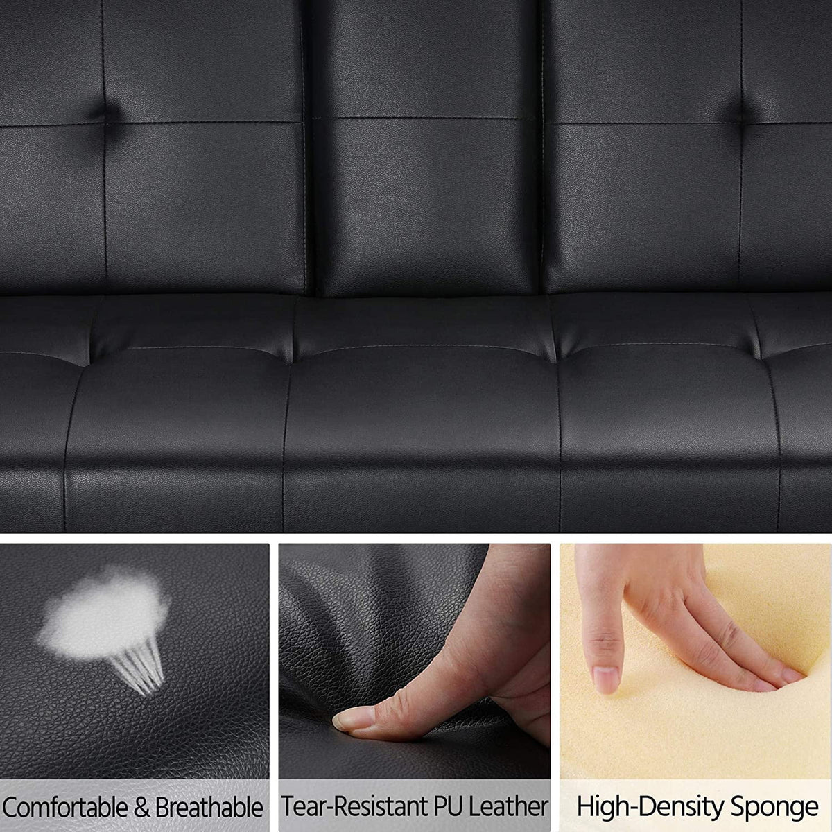 Black Faux Leather Sectional Sofa with Chaise Lounge N166303
