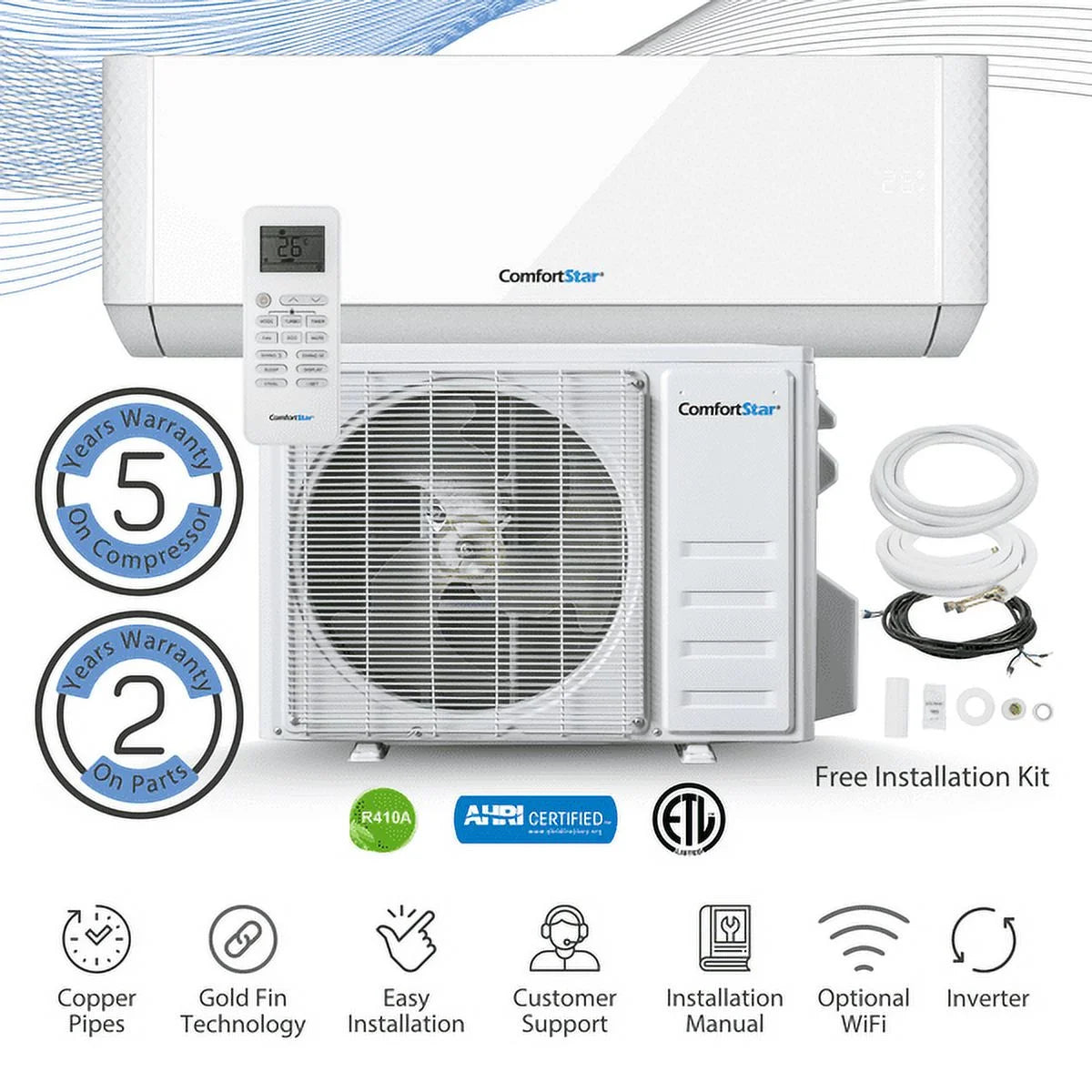 18,000 BTU 22 SEER2 Ductless Mini-Split Air Conditioner Heat Pump 220V T994