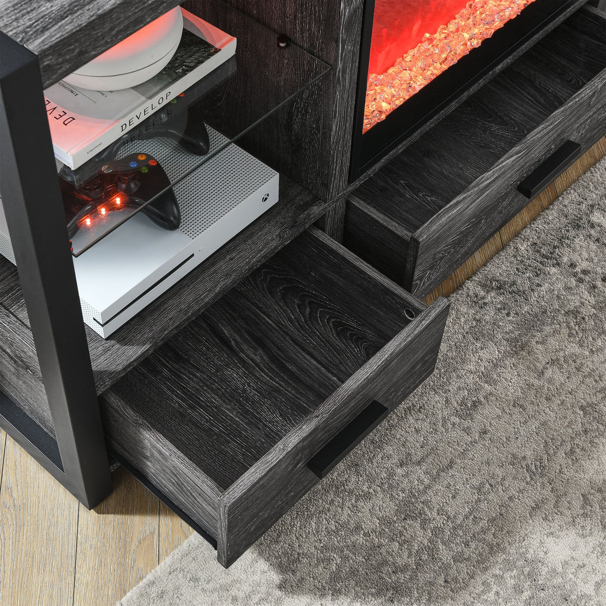 60 Inch Electric Fireplace Media TV Stand with LED Lights J711587