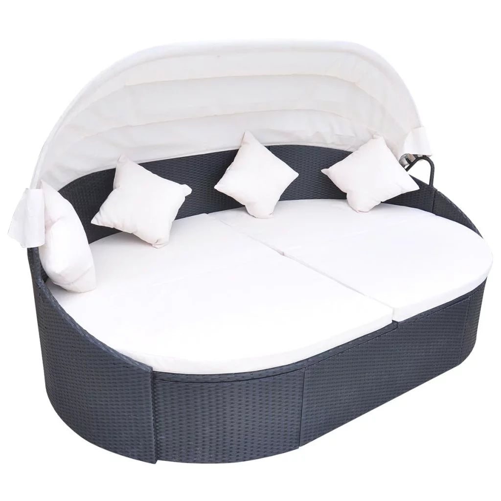 Outdoor Bed with Canopy Poly Rattan Black Y744236