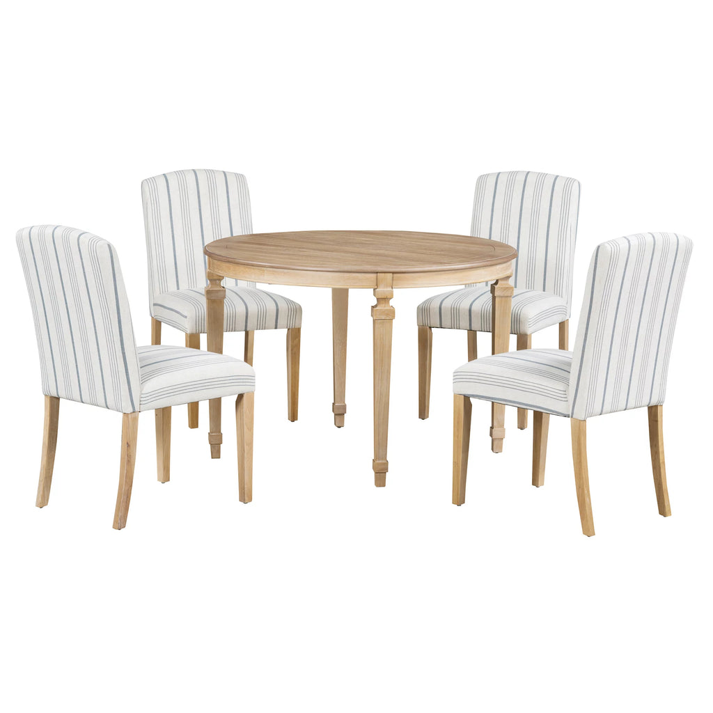 Round Dining Table Set for 4, 5-Piece Solid Wood P7671