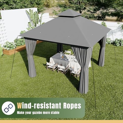 10x12 Metal Gazebo with Mosquito Netting and Privacy Screen I162