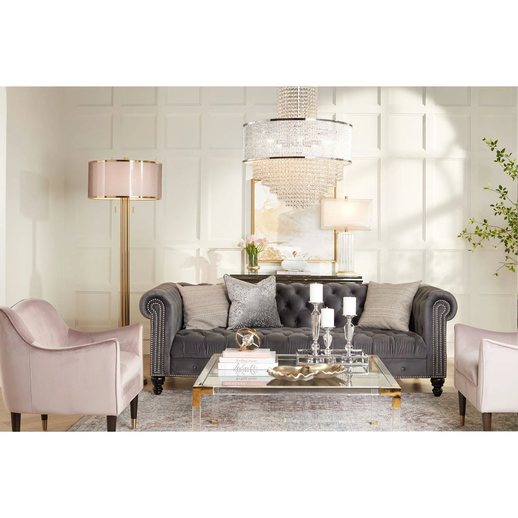 Modern Cast Acrylic Square Coffee Table 40" Wide Clear Gold Tempered Glass Tabletop M48606