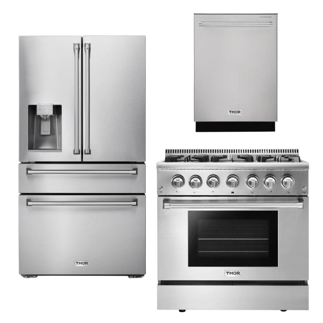 36 Dual Fuel Range, Dishwasher, Refrigerator with Water and Ice Dispenser G6544