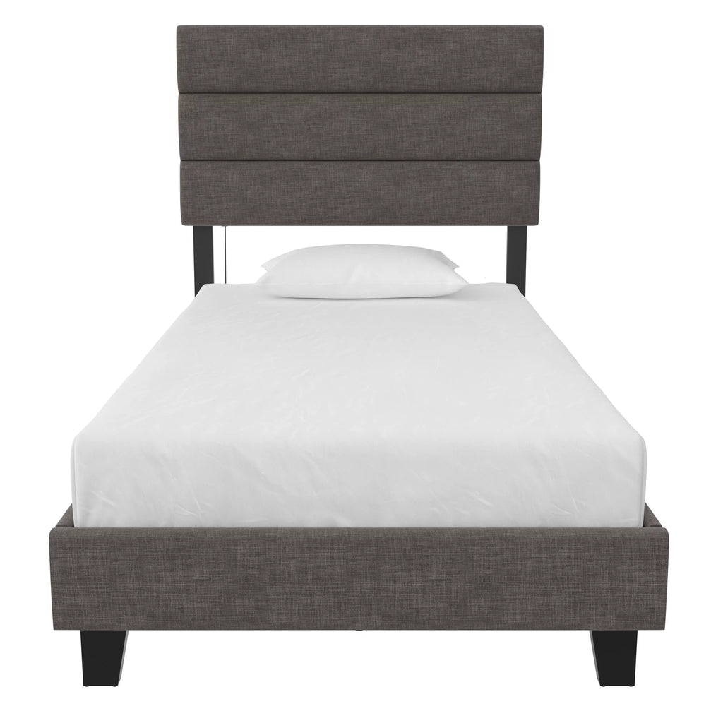 Dark Gray Linen Upholstered Bed with USB Port J856
