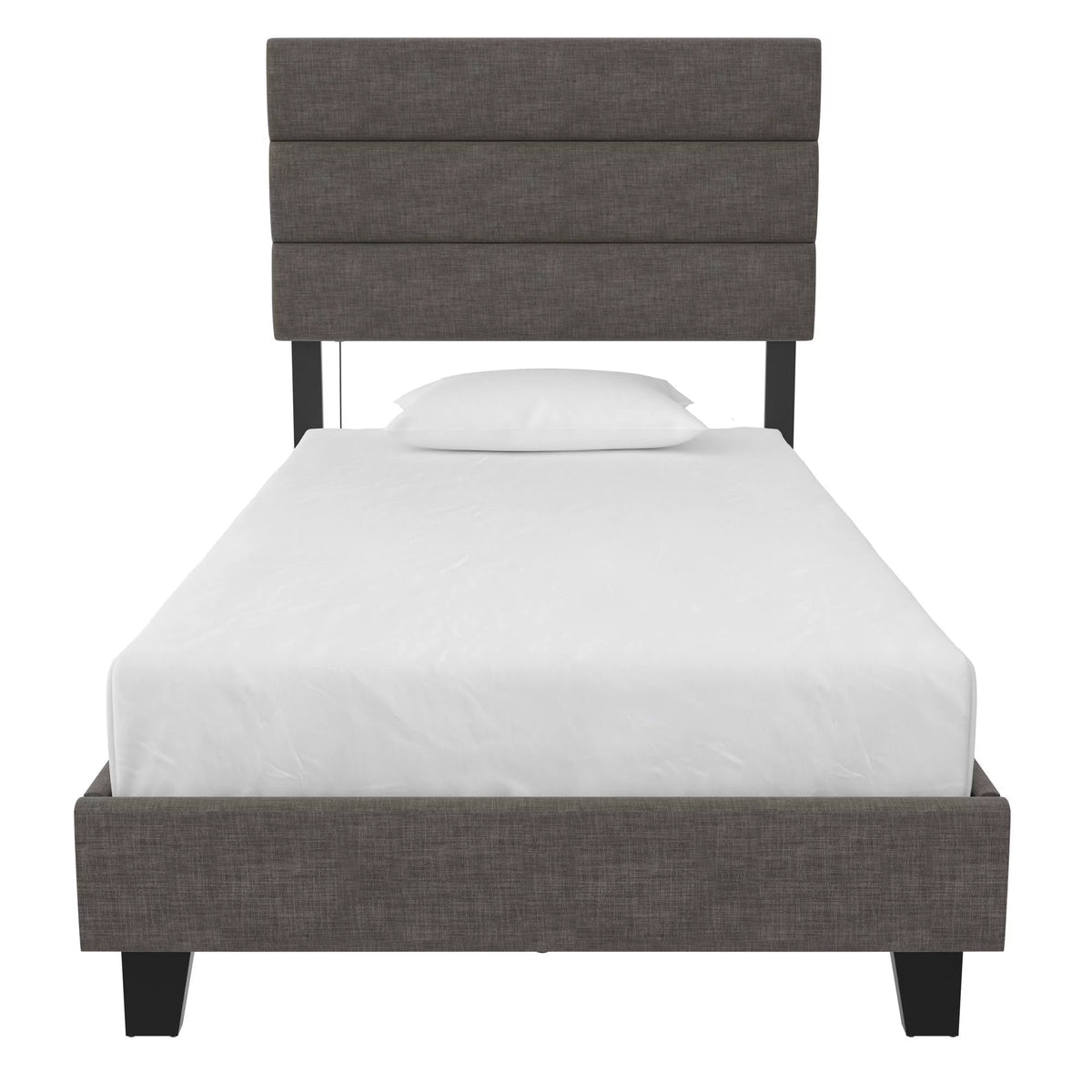Dark Gray Linen Upholstered Bed with USB Port J856