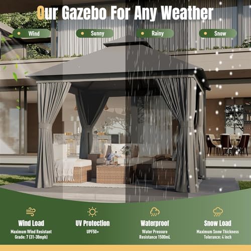 10x12 Metal Gazebo with Mosquito Netting and Privacy Screen I162