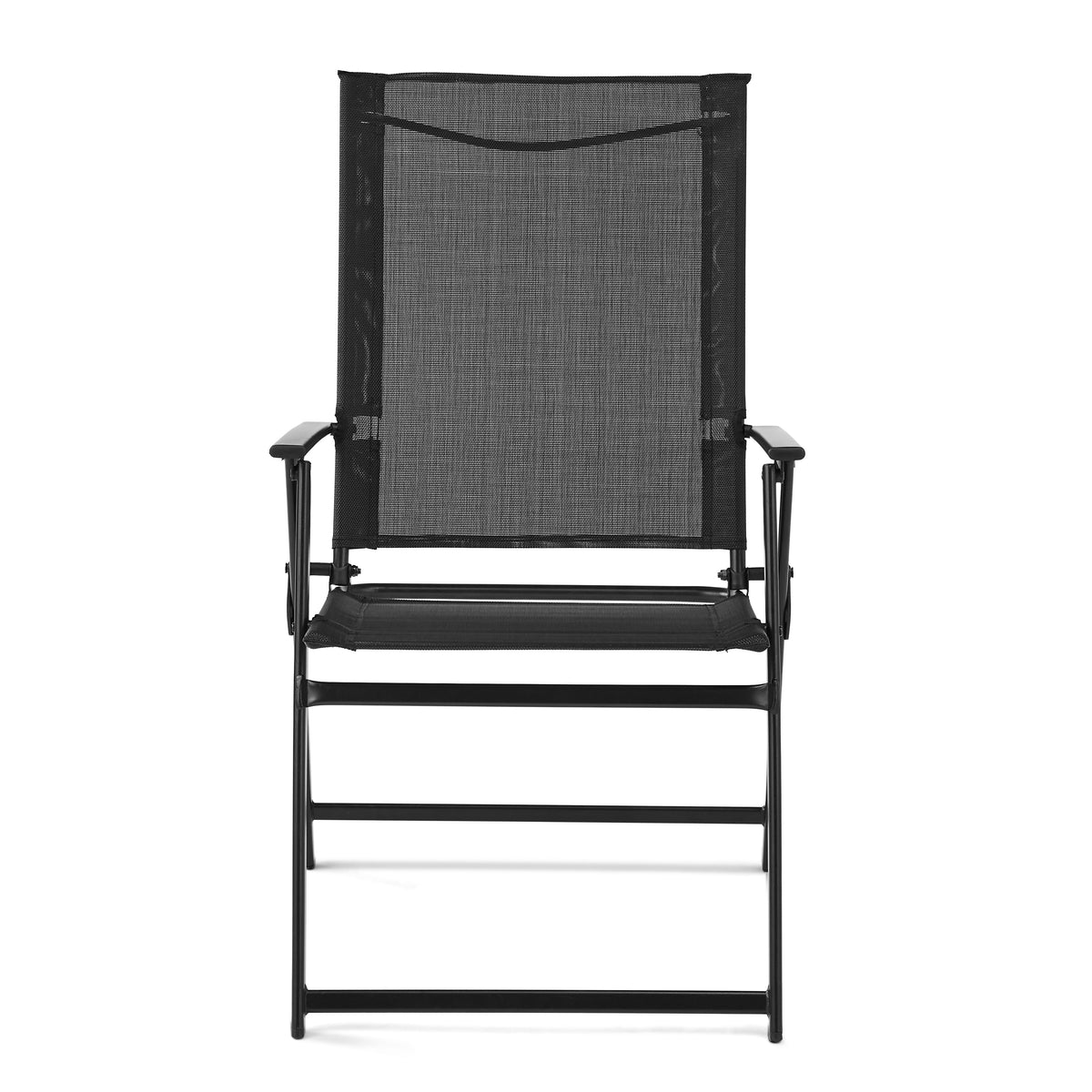 Black Steel and Sling Folding Outdoor Armchair Set of 2 K8514
