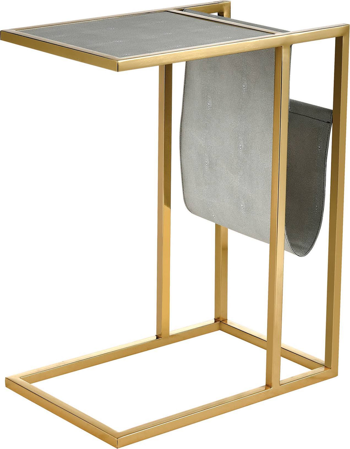 Gold and Light Grey Accent Table with Magazine Holder Q333