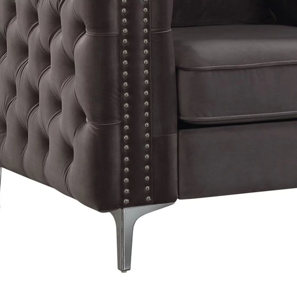 Gray Fabric Upholstered Wooden Sofa Chair with Throw Pillow P211